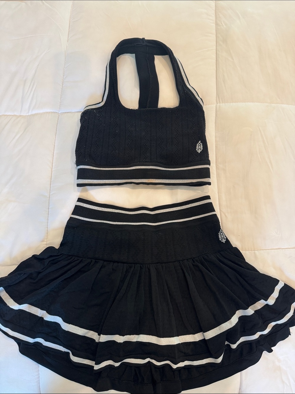 FP Movement by Free People Black & White Athletic Knit Skirt Set